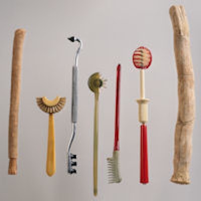 Siwak sticks, or 'chew sticks,' like those on the far left and far right have been used since Babylonian times, particularly among Muslim and African cultures.