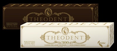 Theodent Classic and Theodent 300 toothpaste, both of which use a cocoa extract in place of fluoride. Image courtesy of Theodent.