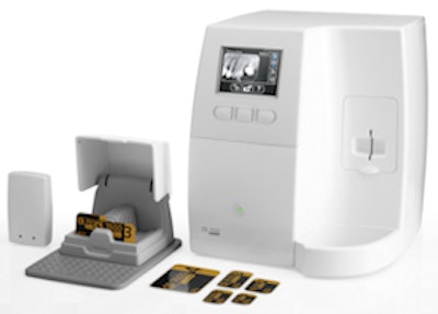 The CS 7600 comprises a scanner, re-usable phosphor plates, acquisition software, disposable hygienic barrier envelopes, and optional Scan & Go device. Image courtesy of Carestream Dental.
