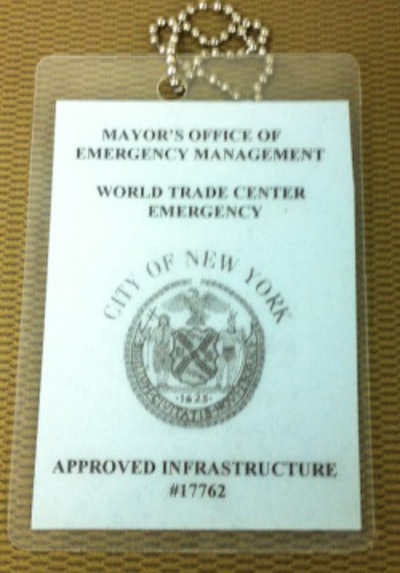 At ground zero, Dr. Dongieux was assigned a special emergency identification badge.