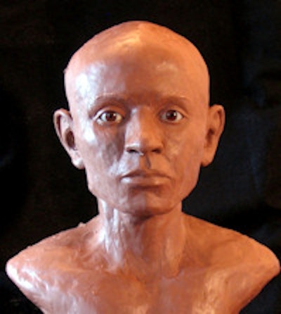 A work-in-progress facial reconstruction of RM2718. Image courtesy of forensic artist Victoria Lywood.