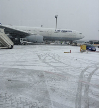 Dr. Jablow arrives in snowy Frankfurt, Germany.