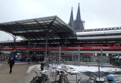 Taking the train in Cologne to the convention center.