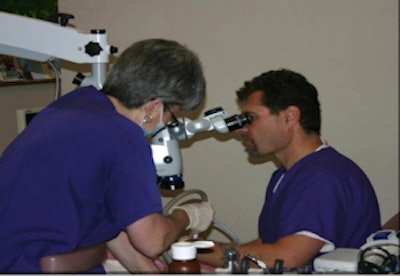 Dr. DeWeirdt works on an uninsured patient in his Woodridge, IL, office.