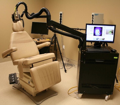 Researchers from the University of Texas Medical School at Houston are studying how the lymphatic system is affected in head and neck cancer patients by using an near-infrared fluorescence optical imaging system and injectable fluorescent dyes to track movement in the lymphatic system. Image courtesy of Dr. Ron Karni.