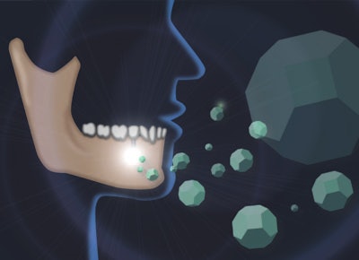 Researchers found that nanodiamonds bind rapidly to both bone morphogenetic protein and fibroblast growth factor. Image courtesy of UCLA.