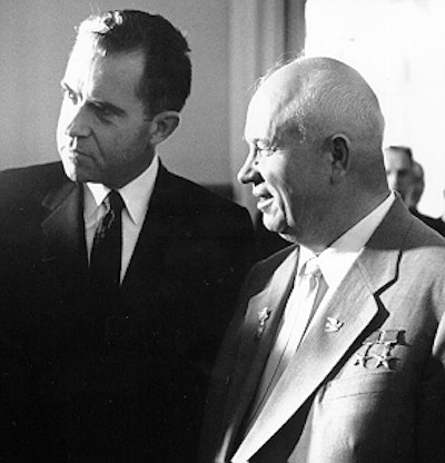 U.S. Vice President Richard Nixon and Soviet Premier Nikita Khrushchev in July 1959. Image courtesy of the U.S. National Archives and Records Administration.