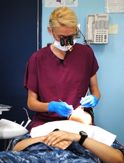 Lt. Rice works with six other dentists treating aircraft carrier crews and their families.