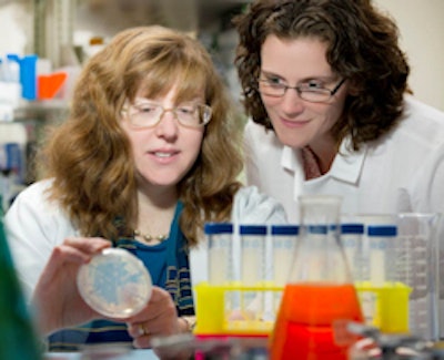 Senior investigator Sarah Gaffen, PhD (left), with lead study author Heather Conti, PhD. Image courtesy of UPMC Creative Services.
