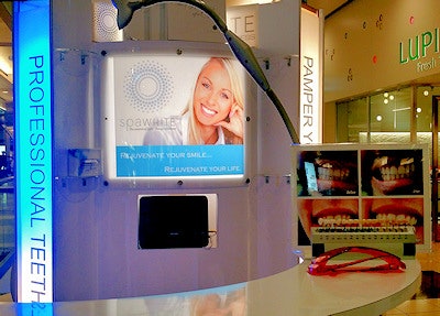 White Science's SpaWhite mall kiosk at the Westfield San Francisco Centre.