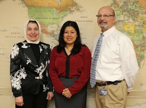 From left to right: Latifa Bairam, BDS; Sulochana Gurung, student; Sebastiano Andreana, DDS. Image courtesy of the UB School of Dental Medicine.