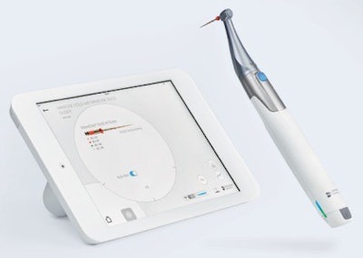 The X-Smart IQ handpiece and iOS application. Image courtesy of Dentsply Sirona Endodontics.