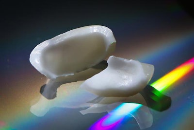 The sectioned zirconia crown after treatment.