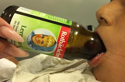A 7-year-old boy's tongue stuck inside a glass bottle. Images courtesy of the European Society of Anaesthesiology.