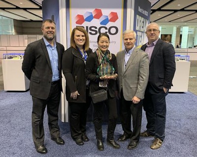 Accepting the award was (from left to right) Ray Hampton, Bisco's senior national sales manager; Katherine Steyer, Bisco's product marketing manager; Carolyn Suh, Bisco's director of global marketing; and Tom Czervionke, Bisco's director of sales and marketing.