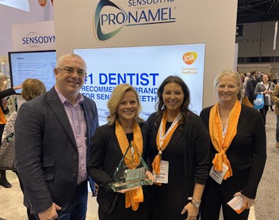 Accepting the award was (from left to right) Jodi Majewski, Vicki Sikora, and Betty Grogan of the Sensodyne team.