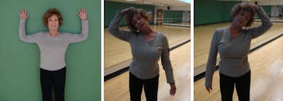 Woman performing upper body stretches