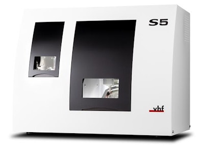 According to VHF, the S5 is a highly versatile five-axis dental milling machine designed for both dry and wet operation. Image courtesy of VHF.