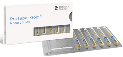 Dentsply Sirona's blister pack of ProTaper Gold endodontic instruments. Image courtesy of Dentsply Sirona.