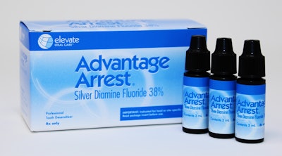 Three-bottle kit of Advantage Arrest SDF 38%. Image courtesy of Elevate Oral Care.