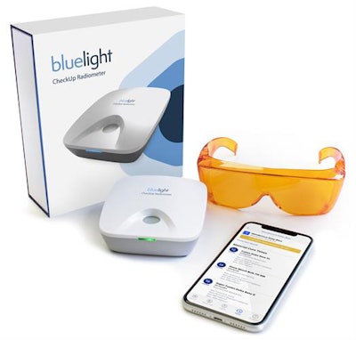 The Bluelight CheckUp radiometer provides a chairside solution for dentists to monitor the health of their curing lights and uncover the risks hidden in their curing protocols. Image courtesy of Bluelight.