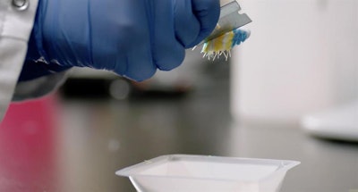 A researcher removes bristles from a toothbrush to test them for bacteria. Image courtesy of Northwestern University/Big Ten Network.