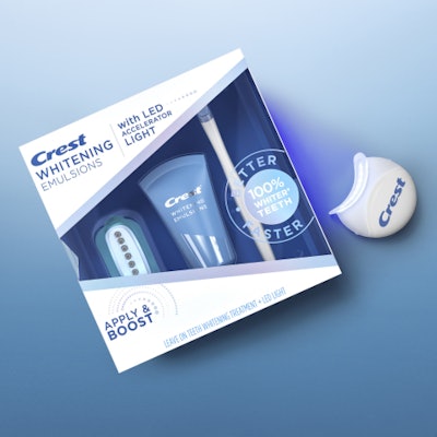 Crest Whitening Emulsions with LED accelerator light. Image courtesy of Business Wire.