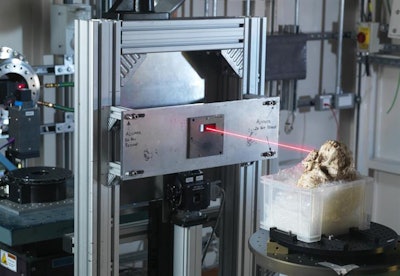 Little Foot's skull being scanned. All images courtesy of Diamond Light Source.