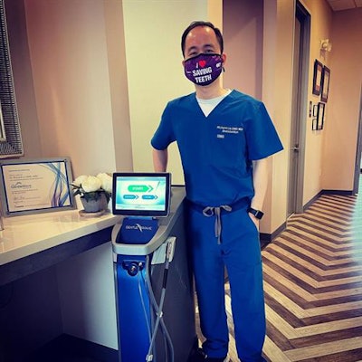 Dr. Richard Liu from Houston wearing the Save Your Tooth Month mask. Image courtesy of Sonendo.