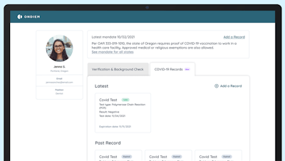 onDiem's COVID-19 record tracking service. Image courtesy of onDiem.
