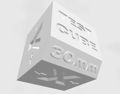 The 3D standard tessellation language (TSL) test cube, which was printed on each printer reviewed in the study. Image courtesy of BDJ Open.