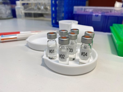 Vials containing a topical gel that was created as a noninvasive treatment for gum disease. Image courtesy of Dr. Yuqi Guo.