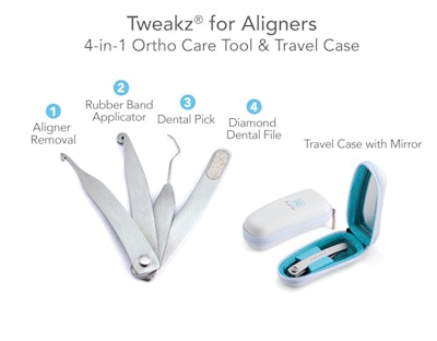 Tweakz for Aligners, a 4-in-1 orthodontic tool and travel case for braces and aligners. Image courtesy of OrthoNu.
