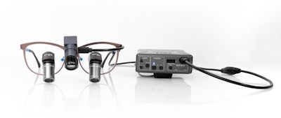 Admetec's Flamingo, an integrated camera and headlight for dental loupes. Image courtesy of Admetec.