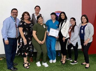 Dental assisting program faculty and staff from the American Career College in Ontario, CA, celebrate student Alexis Alvarez (center), a recipient of the Dr. Carolyn Ghazal Dental Assistant Scholarship. Image courtesy of PDS Foundation.