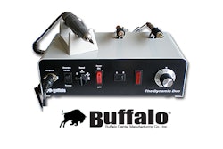 The Dynamic Duo from Buffalo Dental Manufacturing includes (from left to right) the V35 Electric Handpiece, the ThermaKnife with a smoothing tip, and the ThermaKnife with a cutting tip. Image courtesy of Buffalo Dental Manufacturing.