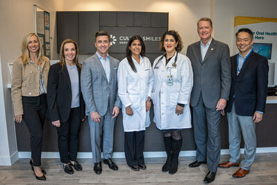 Pacific Dental Services and MemorialCare celebrate the completion of their first co-located medical-dental integrated practice site. From left to right: Alex Creelman, PDS Regional Partner, Dr. Carolyn Ghazal, PDS Chair of GP Platform Development, Dan Burke, PDS Chief Enterprise Strategy Officer, Dr. Deepika Dhama, owner of Culver Smiles Dentistry, Dr. Andrea Murchie, MemorialCare primary care physician, Barry Arbuckle, MemorialCare President and CEO, and Dr. David Kim, CEO of MemorialCare Medical Group. Image and caption courtesy of PDS.