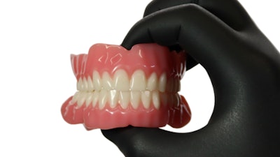 The Flexcera Base Ultra+ resin for printing gingiva is a U.S. Food and Drug Administration 510(k) class II cleared, CE marked, and medical device reporting class I certified medical device. Image and caption courtesy of Desktop Health.
