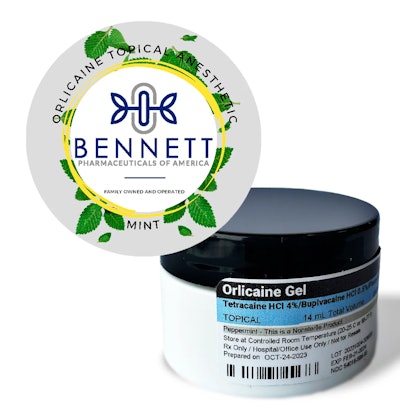 Orlicaine topical gel. Image courtesy of Bennett Pharmaceuticals of America.