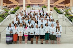 High Point University’s Workman School of Dental Medicine held its first white coat ceremony for its inaugural class of 60 students inside the Nido and Mariana Qubein Arena and Conference Center. Image and caption courtesy of High Point University.