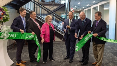 From left to right: Mark Mitchke, Delta Dental of Washington president and CEO; Dr. Chris Dorow, Washington State Dental Association president; Dr. Linda Edgar, ADA president; Dr. Fotinos Panagakos, PhD, PNWU School of Dental Medicine founding dean; John Vornbrock, PNWU board of trustees chair; and Sen. Curtis King.