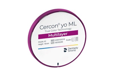 The Cercon yo ML zirconia disc. Image courtesy of Dentsply Sirona.