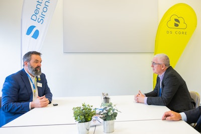 Bruce Peatey, Group Vice President of Dentsply Sirona's new Americas RCO, talks with DrBicuspid Editor-in-Chief Kevin Henry at IDS 2025.