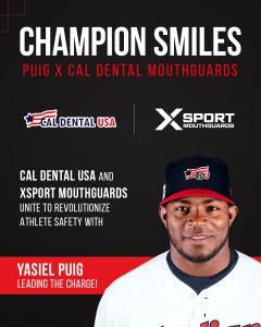 Ex-MLB star Yasiel Puig has teamed up with Cal Dental USA and XSport Mouthguards to unveil the XSport One Mouthguard. Image and caption courtesy of Cal Dental USA and XSport Mouthguards.