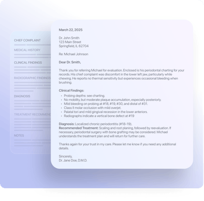 A referral letter created by DentalBee.