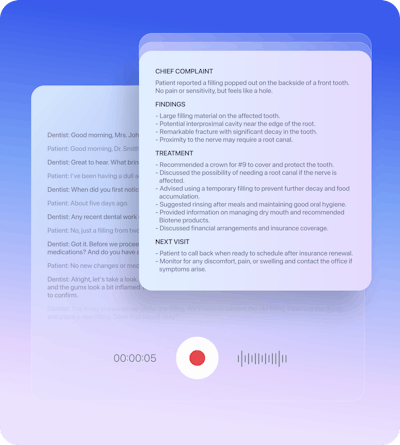 A DentalBee-created clinical note based on a dentist-patient conversation.