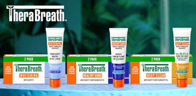 The three new formulas from TheraBreath: Whitening, Healthy Gums, and Deep Clean.