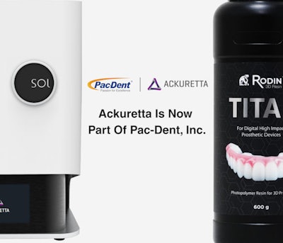 Pac-Dent and Ackuretta will unite Pac-Dent’s Rodin line of 3D printing resins with Ackuretta’s hardware and workflow expertise.