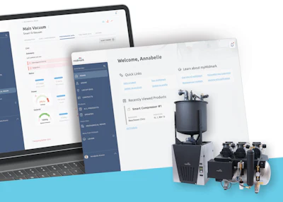 The Midmark Smart Air Compressor and Midmark Smart G-Vacuum visualized through the Midmark Smart View software platform.
