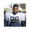 Los Angeles Rams defensive tackle, Aaron Donald, participating in a joint practice with the Oakland Raiders during the 2019 training camp.